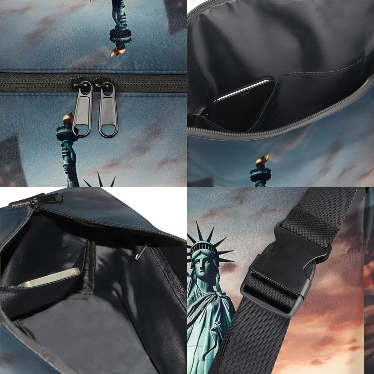 Weekend Bag America Statue of Liberty Patterns Lightweight Carry On Duffel Bag Waterproof Gym Bag Pu Leather Duffle Bag for Workout Travel Sport