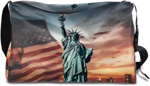 Weekend Bag America Statue of Liberty Patterns Lightweight Carry On Duffel Bag Waterproof Gym Bag Pu Leather Duffle Bag for Workout Travel Sport