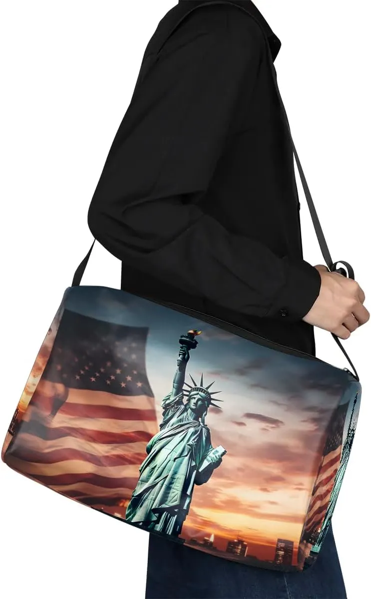 Weekend Bag America Statue of Liberty Patterns Lightweight Carry On Duffel Bag Waterproof Gym Bag Pu Leather Duffle Bag for Workout Travel Sport
