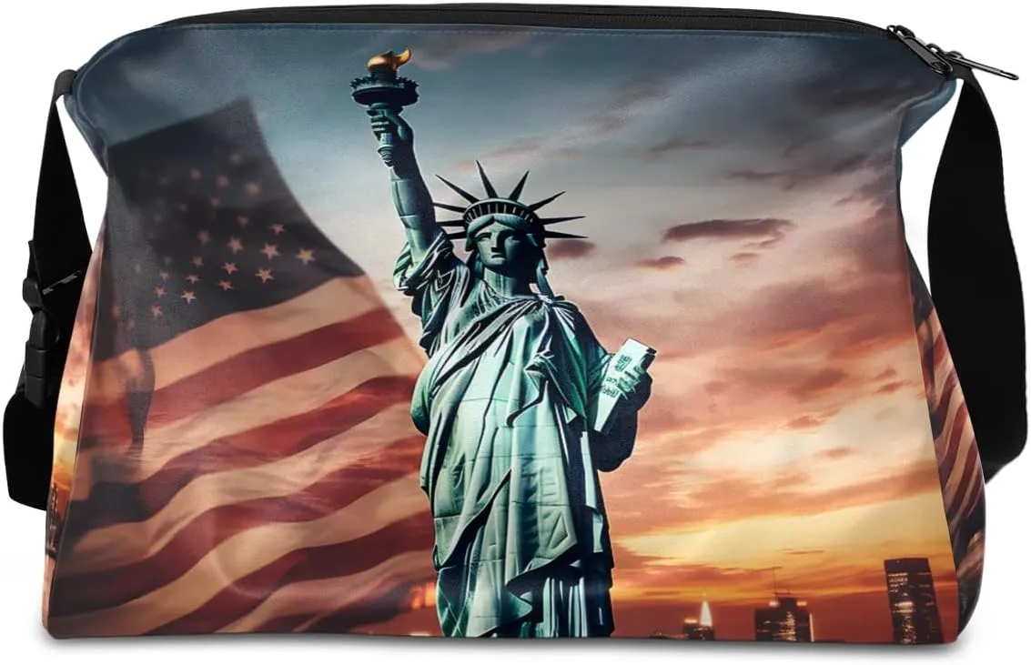 Weekend Bag America Statue of Liberty Patterns Lightweight Carry On Duffel Bag Waterproof Gym Bag Pu Leather Duffle Bag for Workout Travel Sport