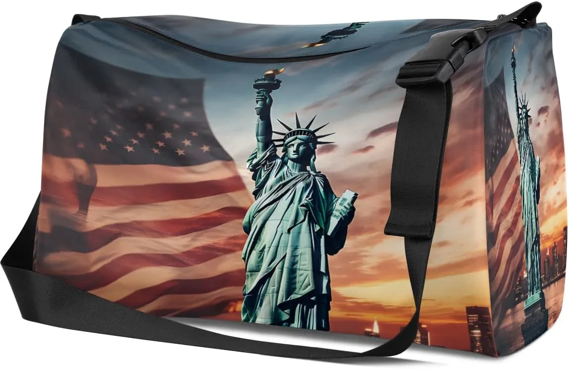 Weekend Bag America Statue of Liberty Patterns Lightweight Carry On Duffel Bag Waterproof Gym Bag Pu Leather Duffle Bag for Workout Travel Sport