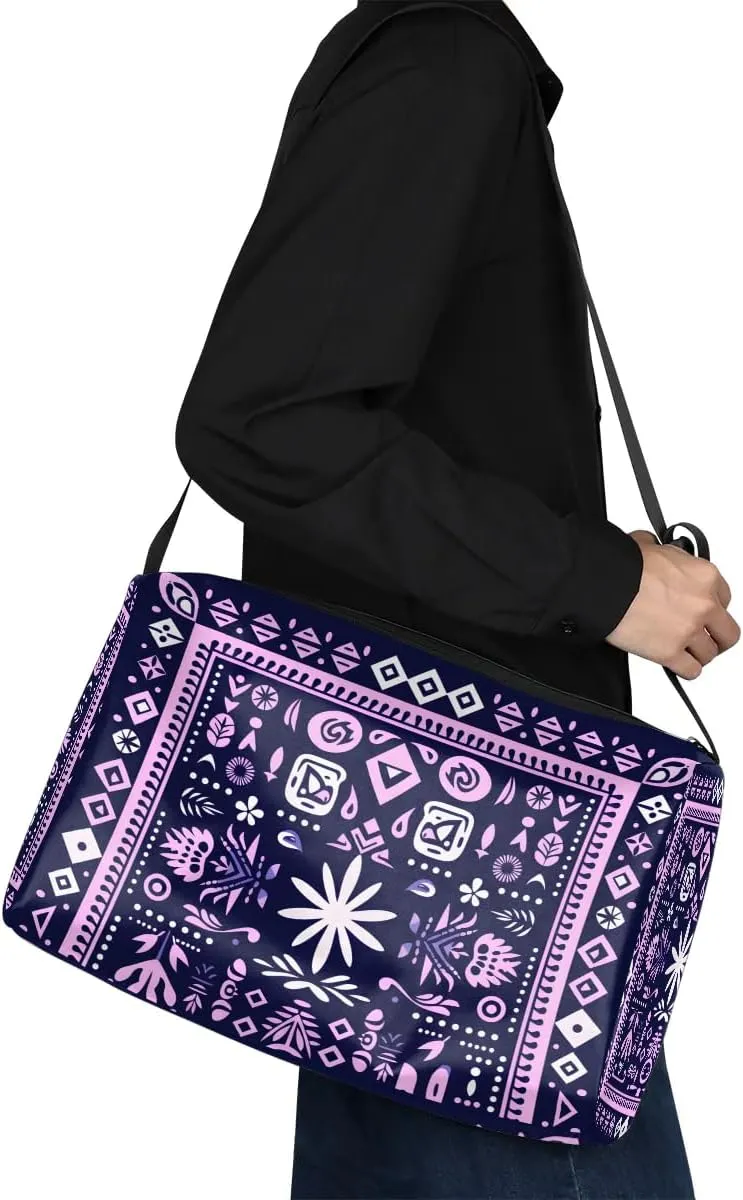 Weekend Bag Retro Flora Boho Pattern Lightweight Carry On Duffel Bag Waterproof Gym Bag Pu Leather Duffle Bag for Workout Travel Sport