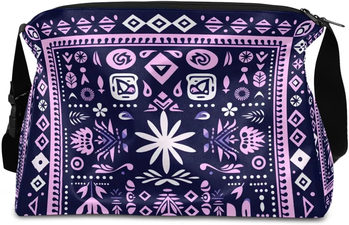 Weekend Bag Retro Flora Boho Pattern Lightweight Carry On Duffel Bag Waterproof Gym Bag Pu Leather Duffle Bag for Workout Travel Sport