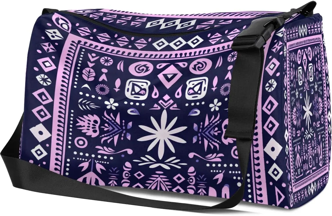 Weekend Bag Retro Flora Boho Pattern Lightweight Carry On Duffel Bag Waterproof Gym Bag Pu Leather Duffle Bag for Workout Travel Sport