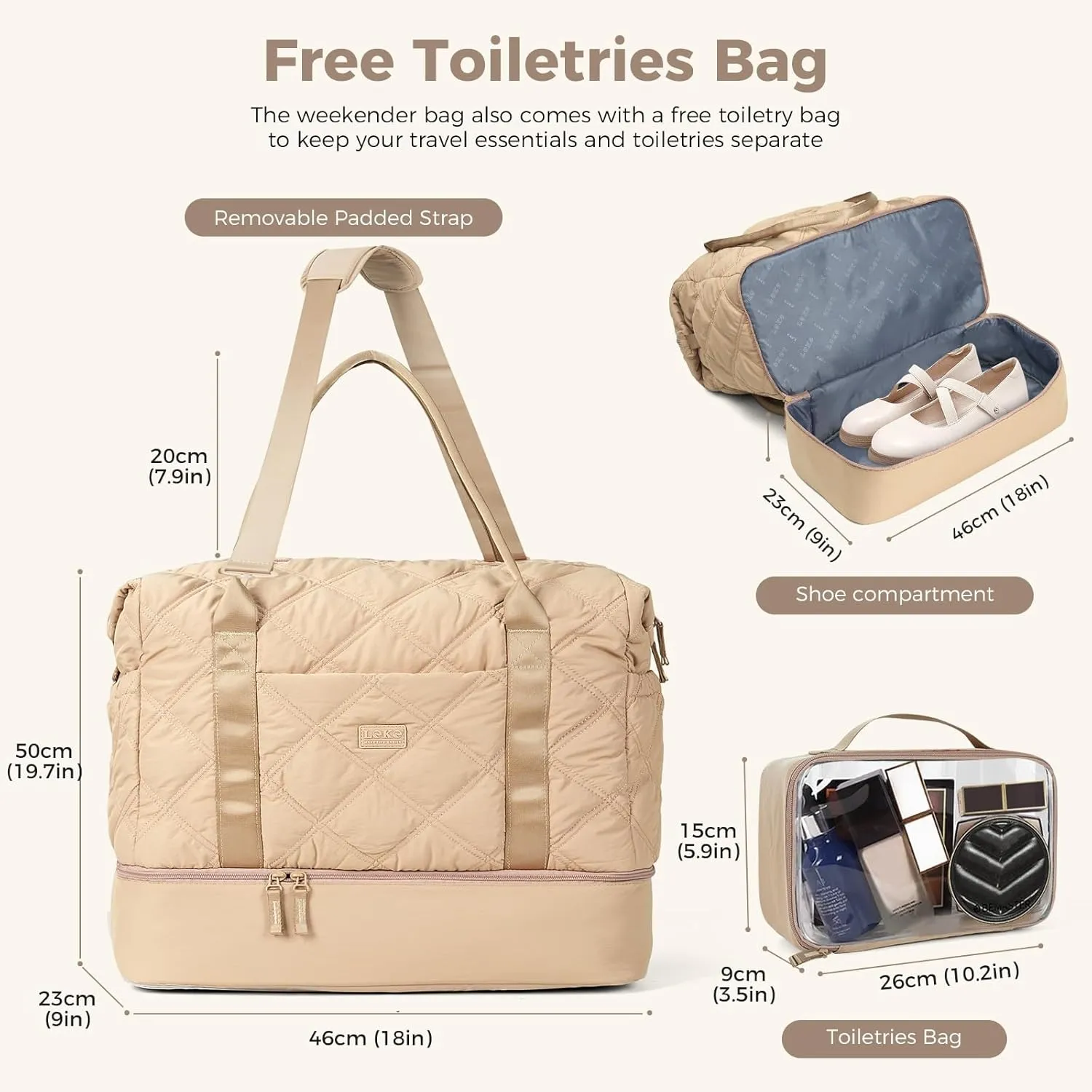 Weekender Bag for Women, Puffer Travel Duffle Bag With Shoes Compartment & Toiletry, Large Carry On Tote for Airplane, Overningt, Bussiness Ttip, Gym (Camel)