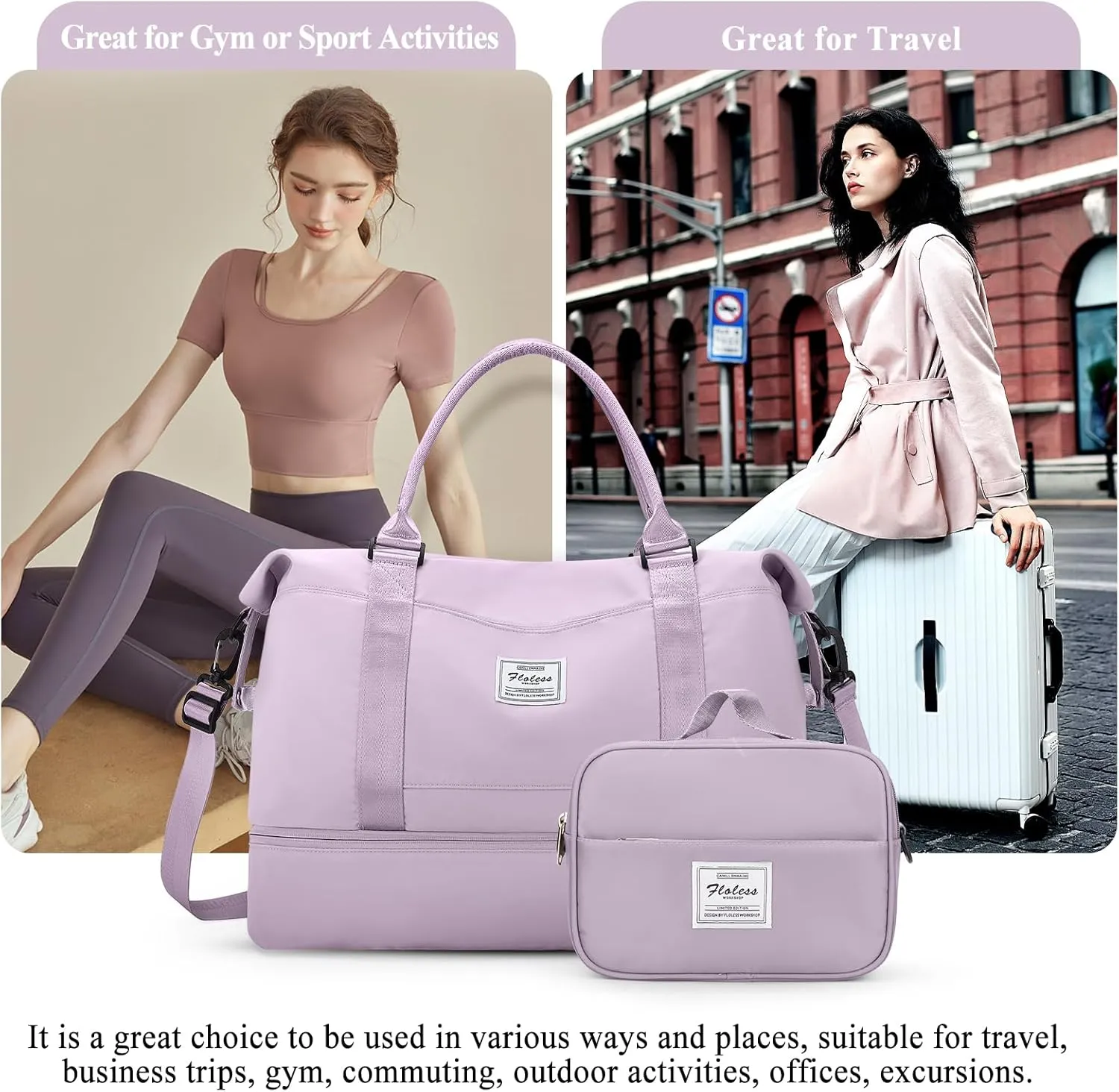 Weekender Bags for Women,Personal Item Travel Bag with Shoes Compartment,Overnight Travel Duffel Bag with Toiletry Bag