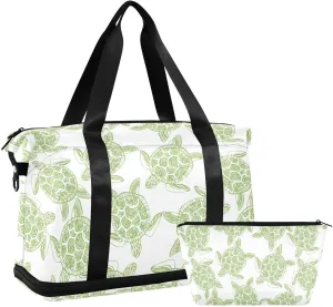 Weekender Overnight Bags for Women Sea Turtles Travel Duffel Bag with Shoe Compartments Green Gym Duffel Bag with Toiletry Bag for Travel Sport Yoga 17 Inch