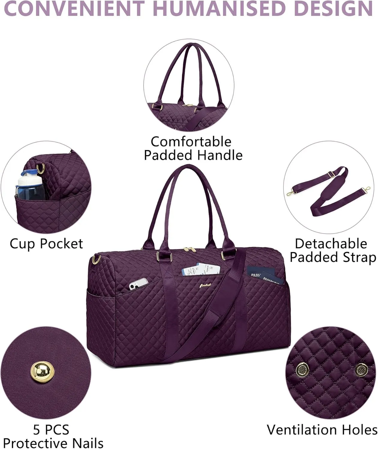 Weekender Travel Duffle Bag for Women - Carry on Bag with Shoe Compartment Overnight Bags with Toiletry Bag Wet Pocket Weekend Traveling Yoga Gym Hospital Bags for Labor and Delivery Purple