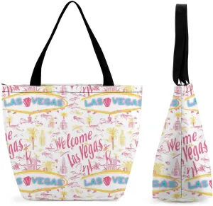 Welcome Las Vegas Women's Shopping Grocery Tote Bag Handbags Large Shoulder Bags Work Business Travel