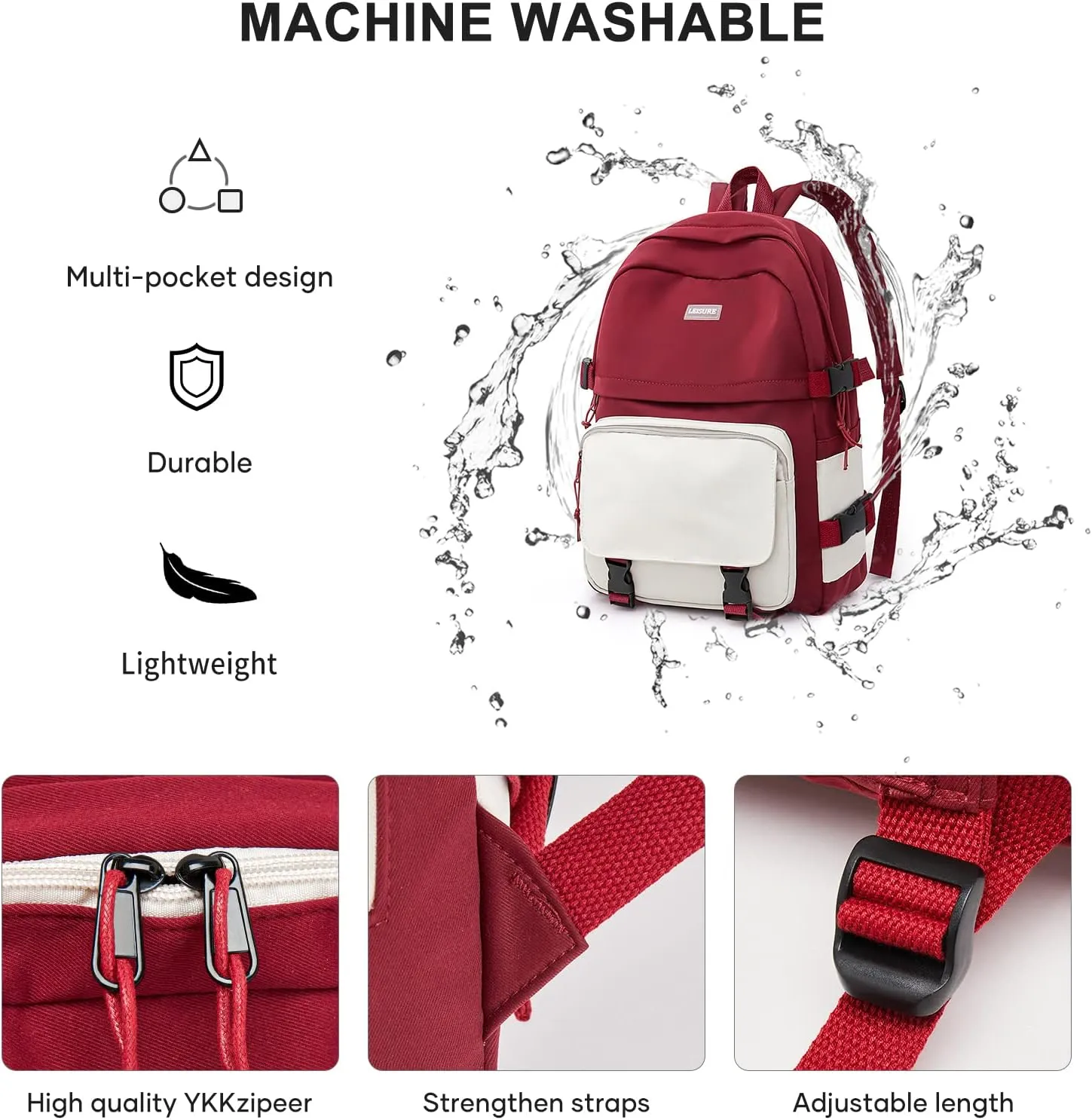 weradar Middle School Backpack For Teen Girls,Cute College Backpack For Women Men,Waterproof Travel Rucksack Casual Daypack,High School Bookbags Boy,Kawaii Students Backpacks(Red)