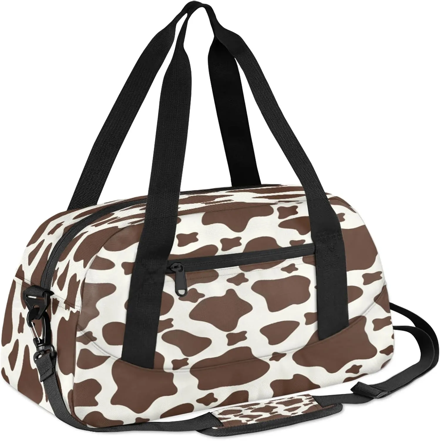 Western Cow Print Brown Kids Duffel Bag Lightweight Waterproof Sports Gym Bag with Front Zipper Pocket Foldable Weekender Overnight Bag for School Practice Gymnastic Ballet