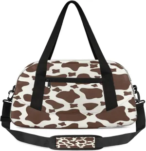 Western Cow Print Brown Kids Duffel Bag Lightweight Waterproof Sports Gym Bag with Front Zipper Pocket Foldable Weekender Overnight Bag for School Practice Gymnastic Ballet