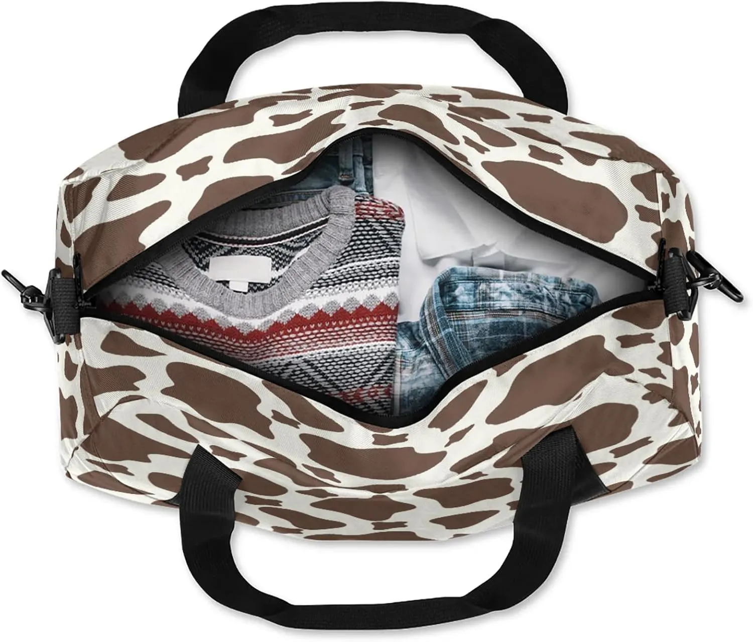Western Cow Print Brown Kids Duffel Bag Lightweight Waterproof Sports Gym Bag with Front Zipper Pocket Foldable Weekender Overnight Bag for School Practice Gymnastic Ballet