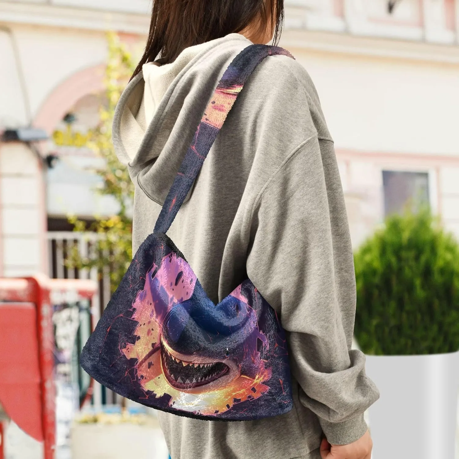 White Brown Snakeskin Texture Ladies Shoulder Bag, Plush Tote Bag Women, Autumn Handbags