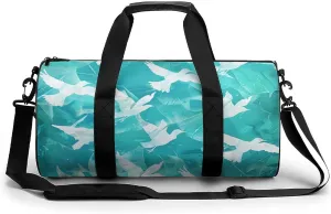 White Pigeons Green Lake Gym Bag for Men Women Cylindrical Gym Duffle Bags Travel Sports Carryon Gymbag 17.7in/9in/9in