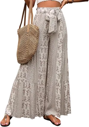 Wide Leg Palazzo Pants for Women Casual Soft High Waisted Boho Print Pants Loose Comfort Stretch Pants
