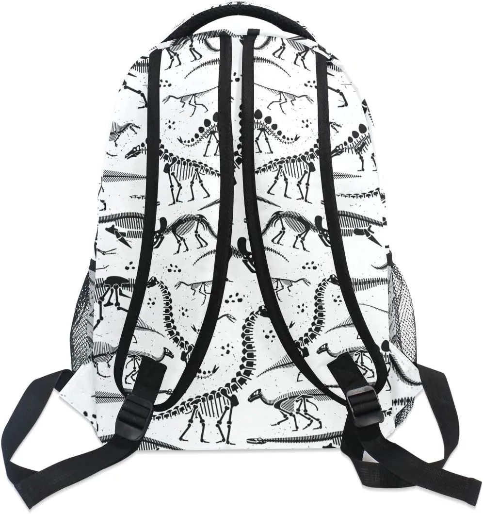WIHVE Dinosaur School Backpack Black Dinosaur Skeleton Bookbag Travel Ruckack One_Size