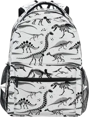 WIHVE Dinosaur School Backpack Black Dinosaur Skeleton Bookbag Travel Ruckack One_Size