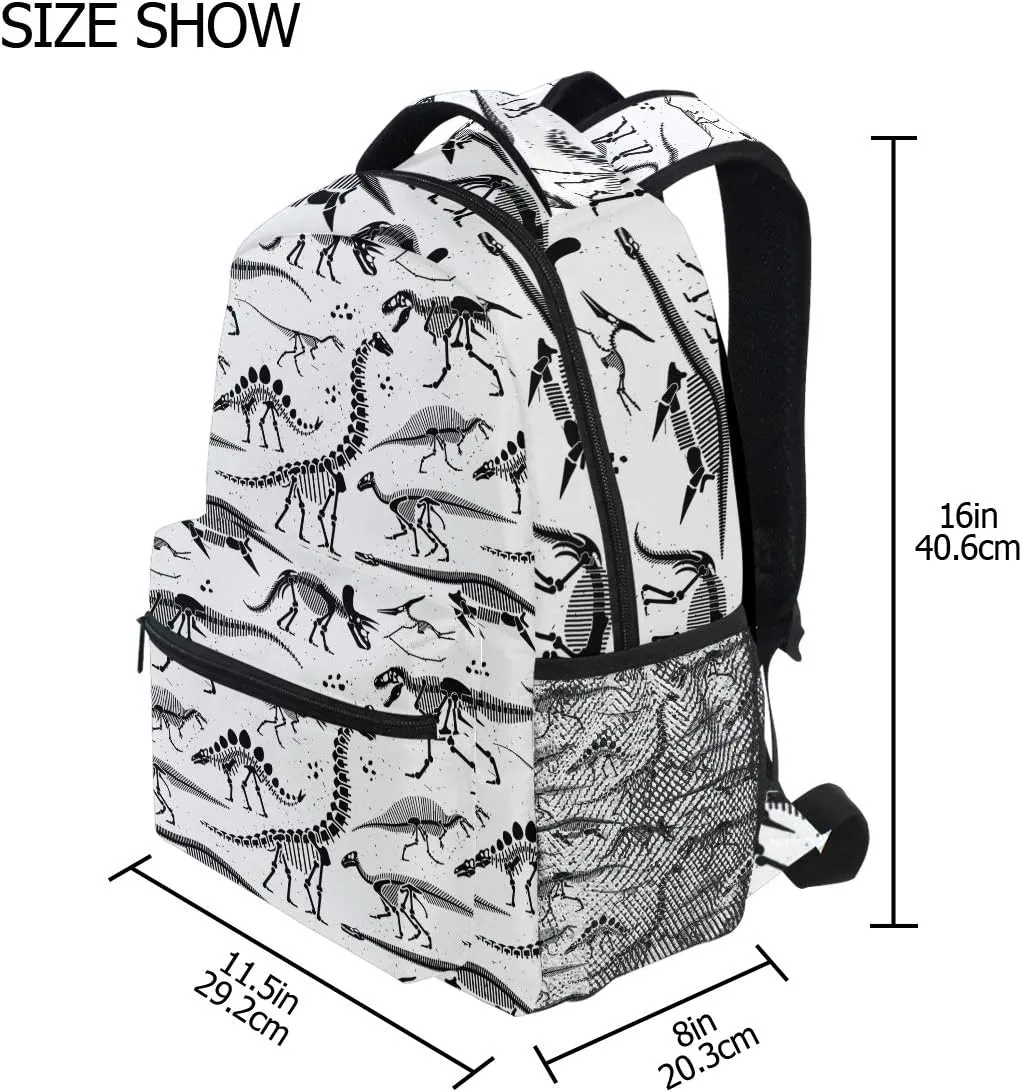 WIHVE Dinosaur School Backpack Black Dinosaur Skeleton Bookbag Travel Ruckack One_Size