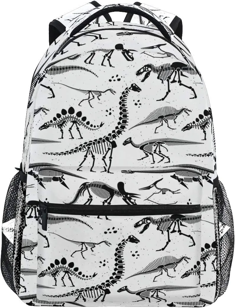 WIHVE Dinosaur School Backpack Black Dinosaur Skeleton Bookbag Travel Ruckack One_Size