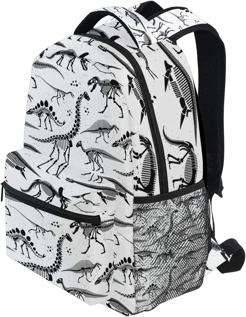 WIHVE Dinosaur School Backpack Black Dinosaur Skeleton Bookbag Travel Ruckack One_Size