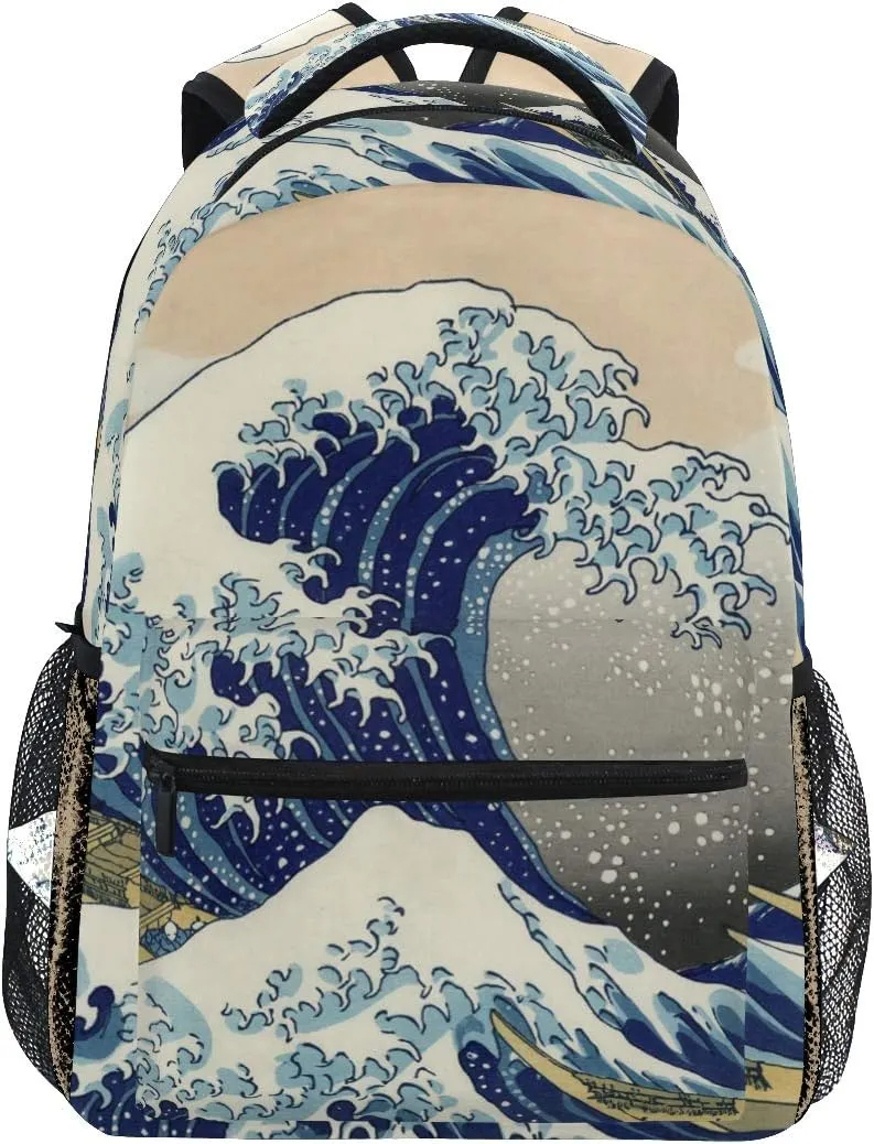 WIHVE School Backpack Great Wave Kanagawa Bookbag Travel Ruckack One_Size
