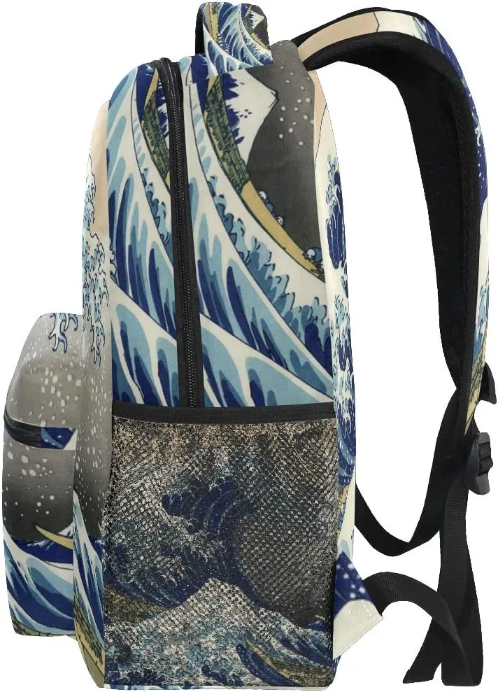 WIHVE School Backpack Great Wave Kanagawa Bookbag Travel Ruckack One_Size