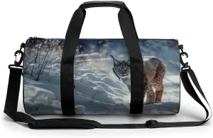 Wild Canada Lynx Snow Big Cat Animal Gym Bag Workout Sports Bag Lightweight Tote Duffel Bag Travel Weekender Bag for Women Men