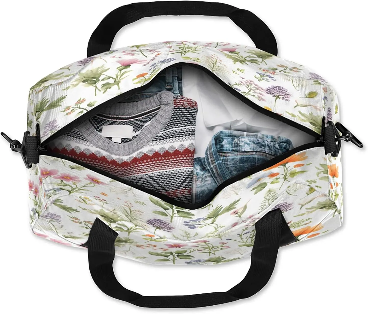 Wildflower Botanical Kids Duffel Bag Lightweight Waterproof Sports Gym Bag with Front Zipper Pocket Foldable Weekender Overnight Bag for School Practice Gymnastic Ballet