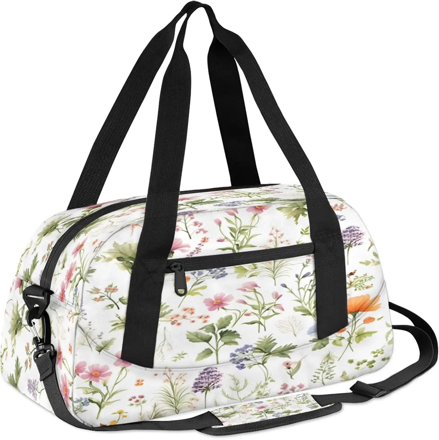 Wildflower Botanical Kids Duffel Bag Lightweight Waterproof Sports Gym Bag with Front Zipper Pocket Foldable Weekender Overnight Bag for School Practice Gymnastic Ballet
