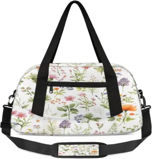 Wildflower Botanical Kids Duffel Bag Lightweight Waterproof Sports Gym Bag with Front Zipper Pocket Foldable Weekender Overnight Bag for School Practice Gymnastic Ballet
