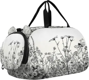 Wildflowers Kids Overnight Sports Duffel Bags with Shoe Compartment & Wet Pocket Travel Sport Gym Bag for Girls Boys
