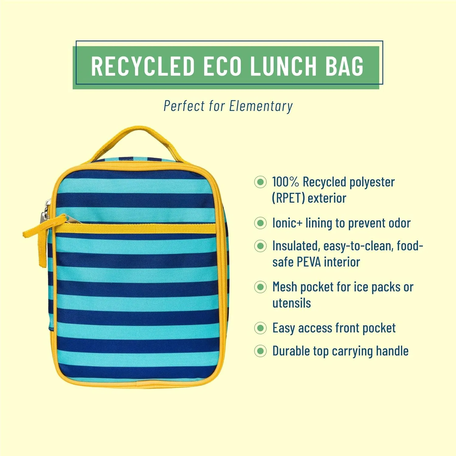 Wildkin ECO rPET Insulated Original Lunch Bag – Durable, Stylish, Ideal for School & Travel - Blue Stripes