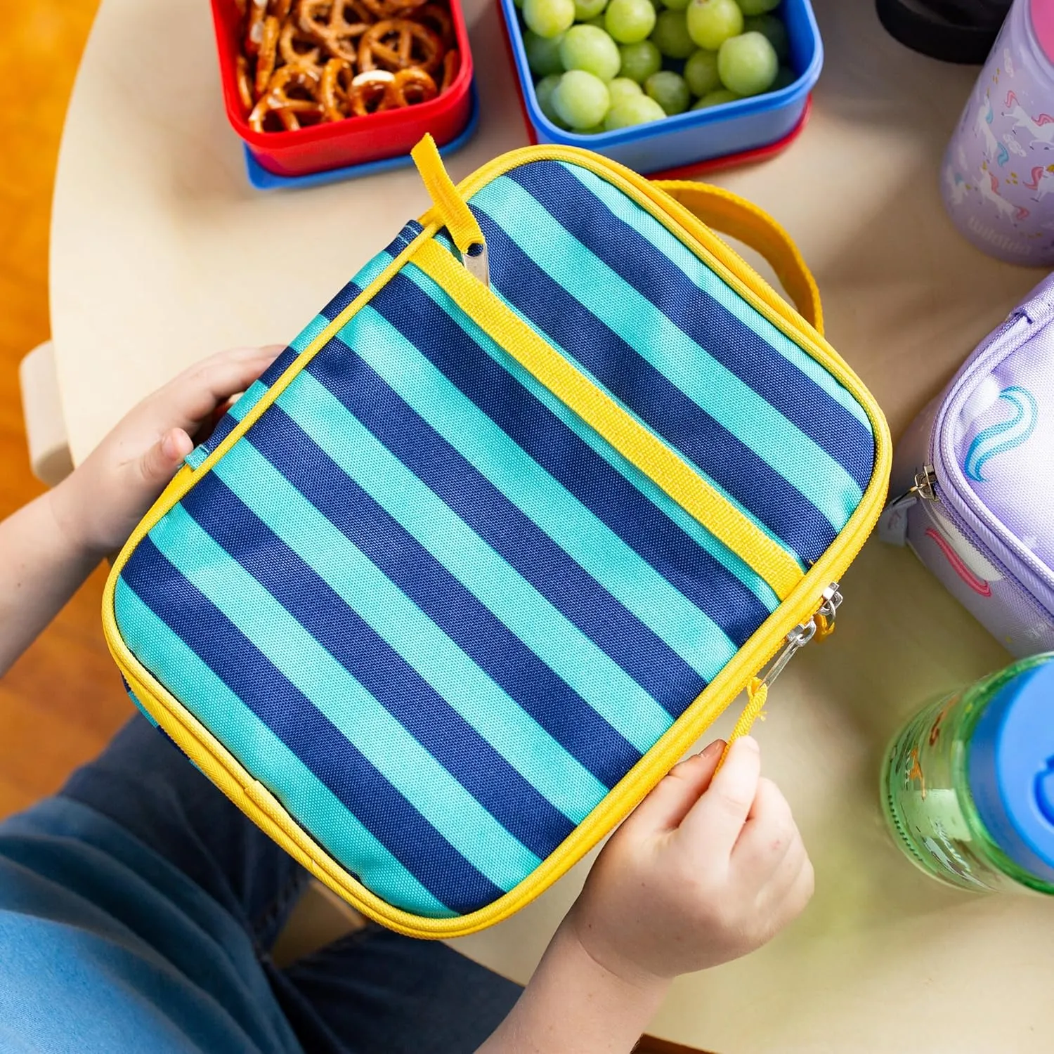 Wildkin ECO rPET Insulated Original Lunch Bag – Durable, Stylish, Ideal for School & Travel - Blue Stripes