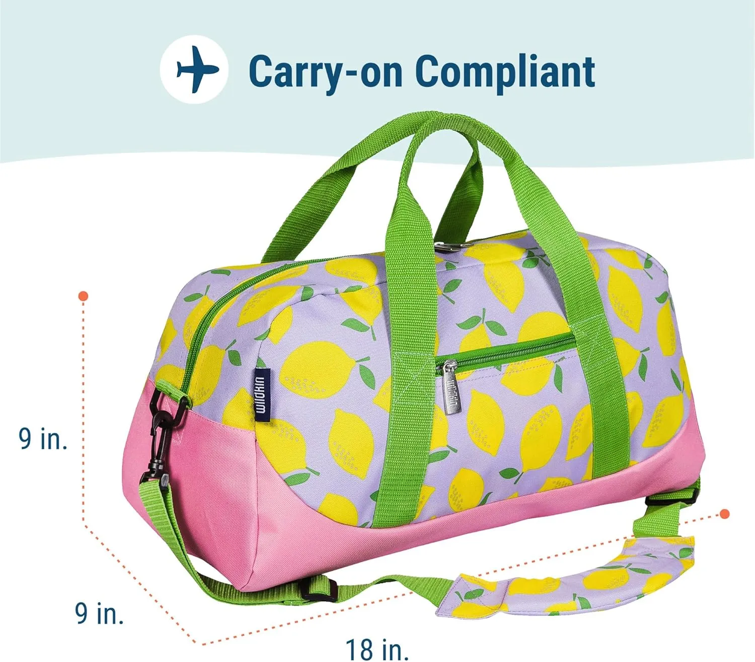 Wildkin Kids Overnighter Duffel Bag – Carry-On Size, Ideal for School & Sleepovers – Lilac Lemonade