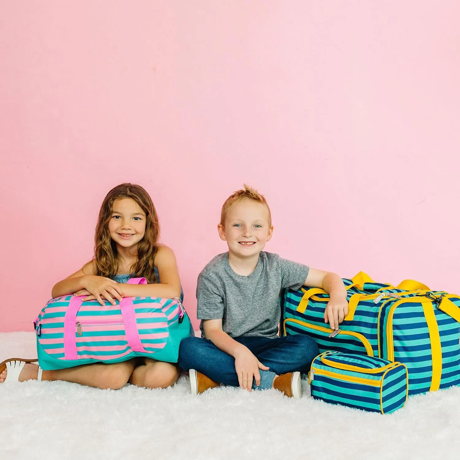 Wildkin Kids Overnighter Duffel Bag – Carry-On Size, Ideal for School & Sleepovers – Pink Stripes