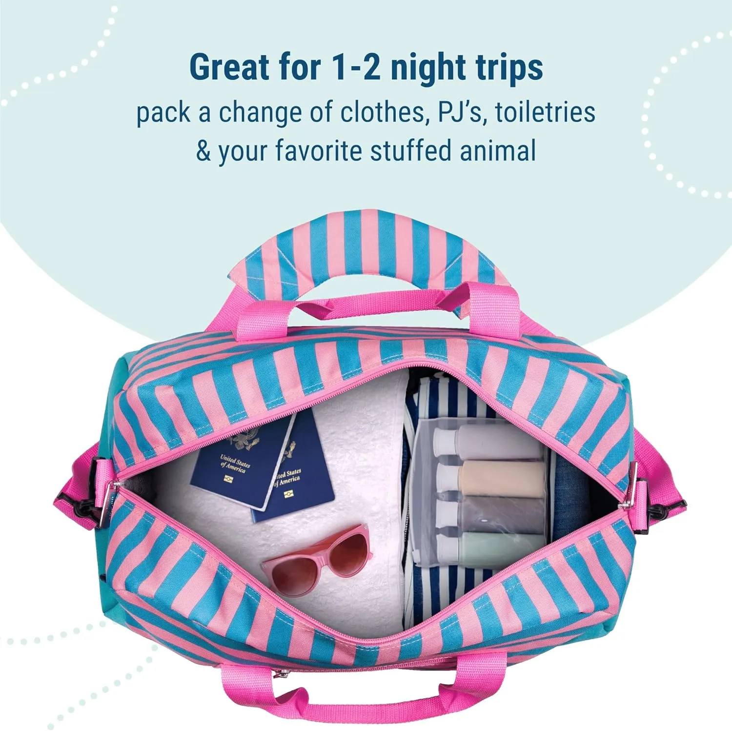 Wildkin Kids Overnighter Duffel Bag – Carry-On Size, Ideal for School & Sleepovers – Pink Stripes