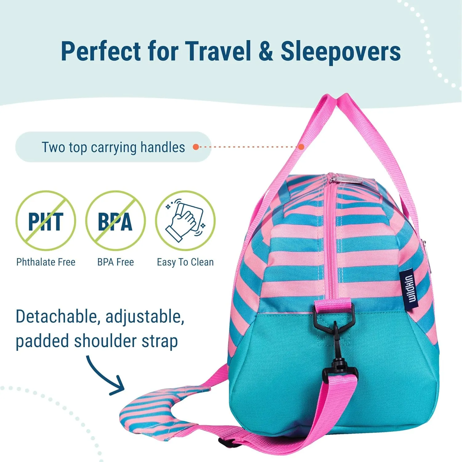 Wildkin Kids Overnighter Duffel Bag – Carry-On Size, Ideal for School & Sleepovers – Pink Stripes