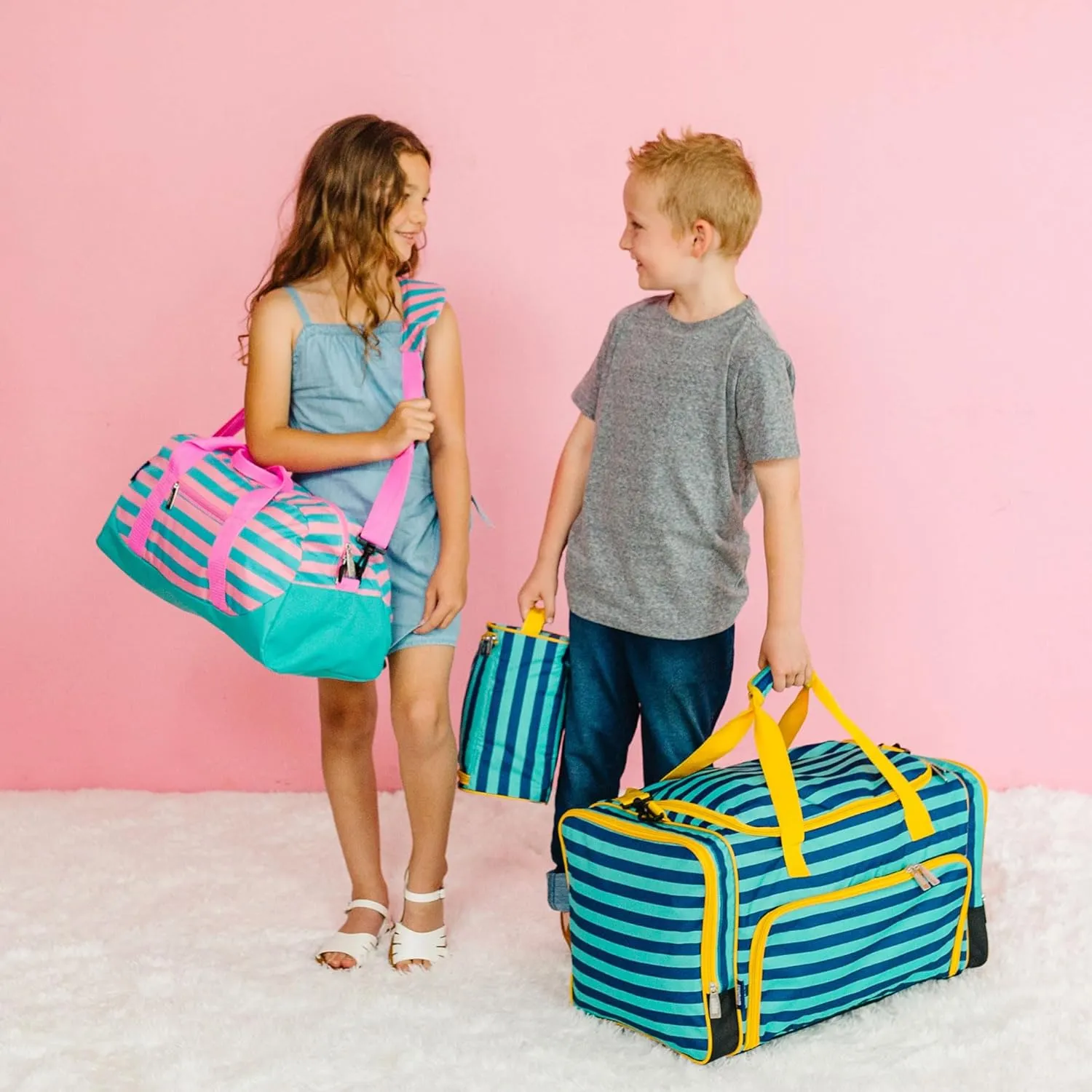 Wildkin Kids Overnighter Duffel Bag – Carry-On Size, Ideal for School & Sleepovers – Pink Stripes