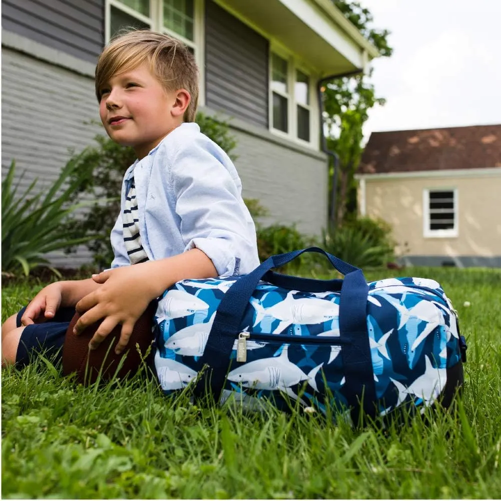 Wildkin Kids Overnighter Duffel Bag – Carry-On Size, Ideal for School & Sleepovers – Sharks