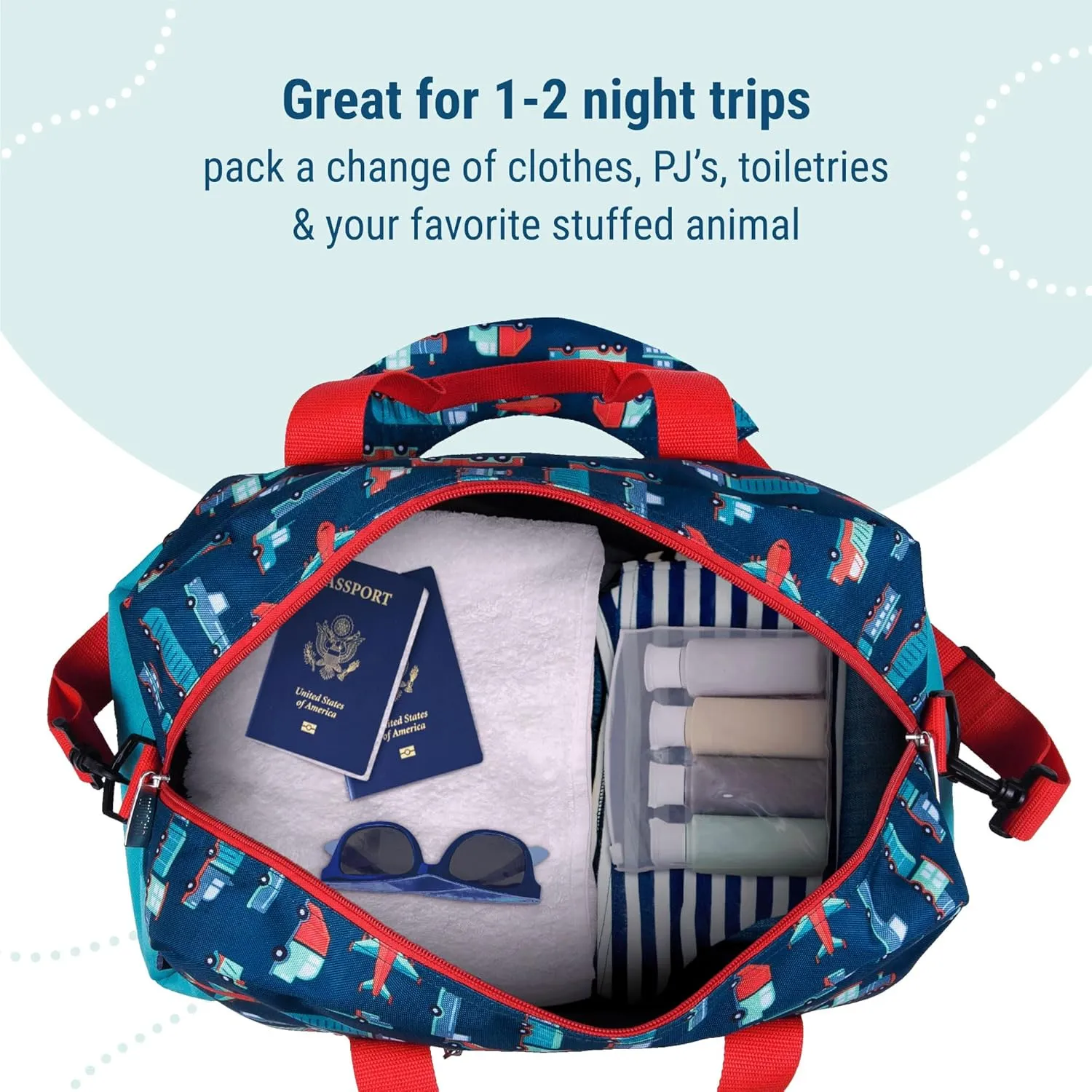 Wildkin Kids Overnighter Duffel Bag – Carry-On Size, Ideal for School & Sleepovers – Transportation