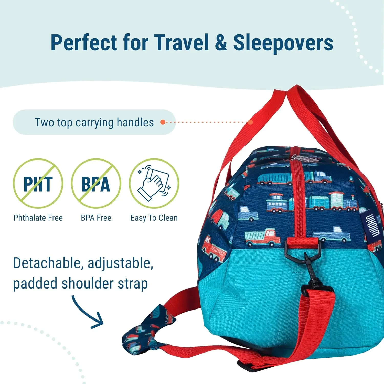 Wildkin Kids Overnighter Duffel Bag – Carry-On Size, Ideal for School & Sleepovers – Transportation
