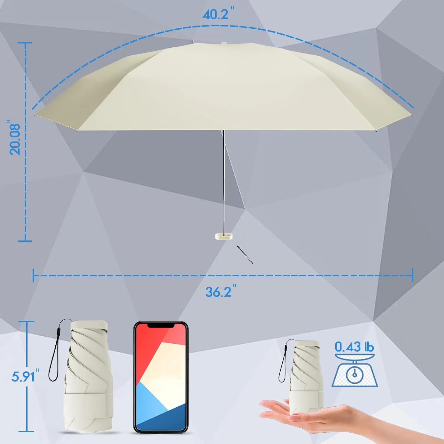 Windproof Mini Travel Folding Umbrella - UPF 50  Sun & Rain Protection, Small Compact Lightweight Design Fits in Pocket or Bag, Eco-Friendly Fabric Wallet Umbrella for Commuter, Men Women Boys Girls