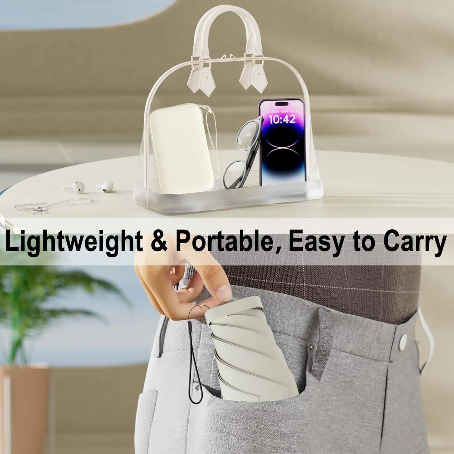 Windproof Mini Travel Folding Umbrella - UPF 50  Sun & Rain Protection, Small Compact Lightweight Design Fits in Pocket or Bag, Eco-Friendly Fabric Wallet Umbrella for Commuter, Men Women Boys Girls