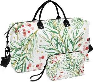 Winter Christmas Pine Twigs Travel Gym Duffel Bag Quilted Weekender Bags Carry on Overnight Tote Bag for Women Men