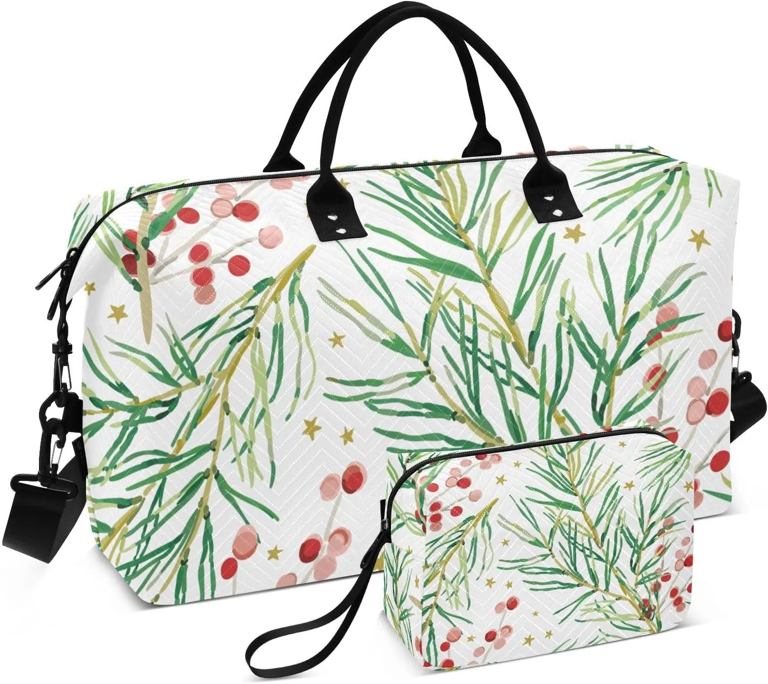 Winter Christmas Pine Twigs Travel Gym Duffel Bag Quilted Weekender Bags Carry on Overnight Tote Bag for Women Men