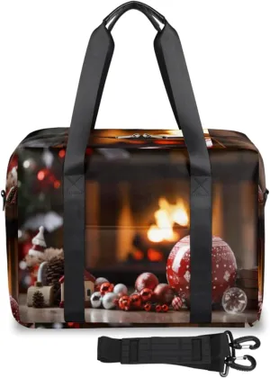 Winter Decorating Fireplace Womens Travel Bags, Weekender Carry on for Women, Sports Gym Bag, Workout Duffel bag, Overnight Shoulder Bag