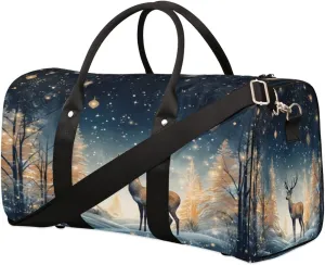 Winter Reindeer Duffel Bags Large Tote Bag Overnight Bags for Women Men Lightweight Duffel Bag Adjustable Strap Carry On Bag Waterproof Gym Travel Bag