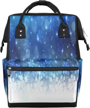Winter Theme Snowflakes Diaper Bag Tote Large Capacity Waterproof with Adjustable Shoulder Strap and Pram Straps Mommy Bag for Hospital Beach Weekender Travel