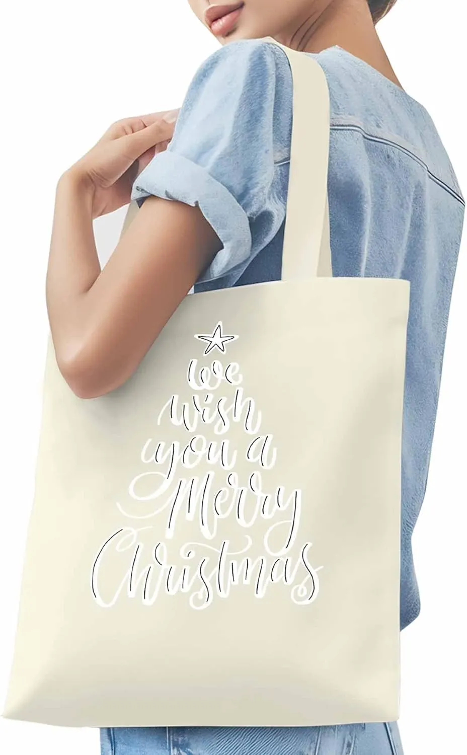 Wish You Merry Christmas Canvas Tote Bag, Aesthetic Canvas Tote Handbags for Women Shoulder Bag